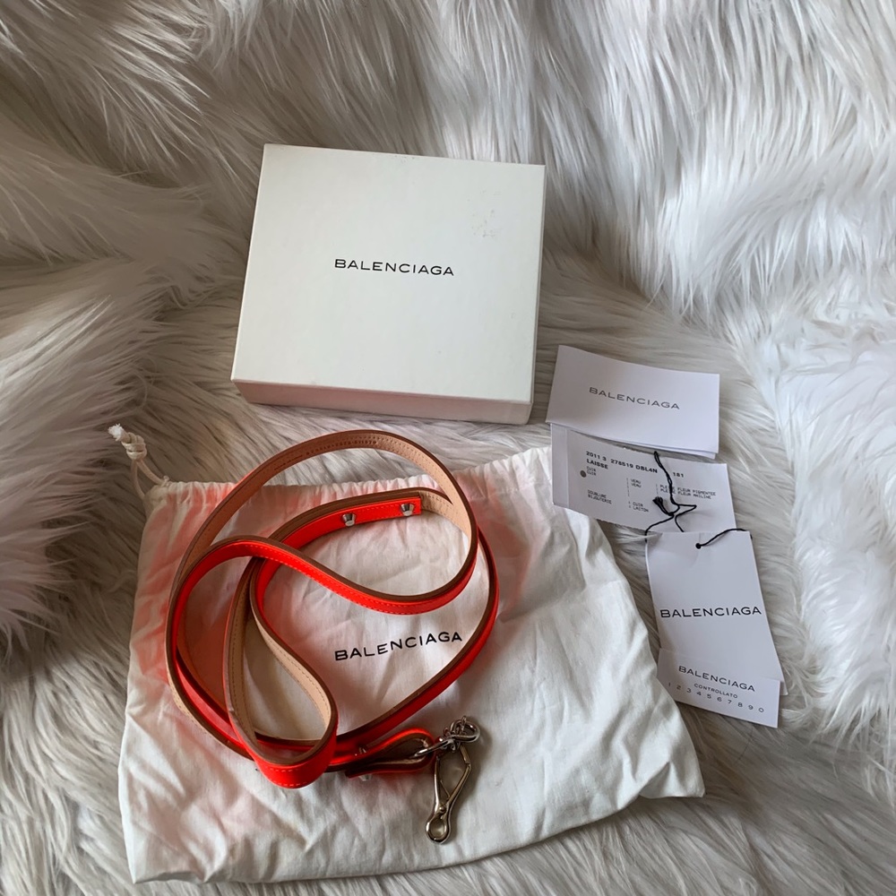 BALENCIAGA Leather Dog Leash Neon Orange